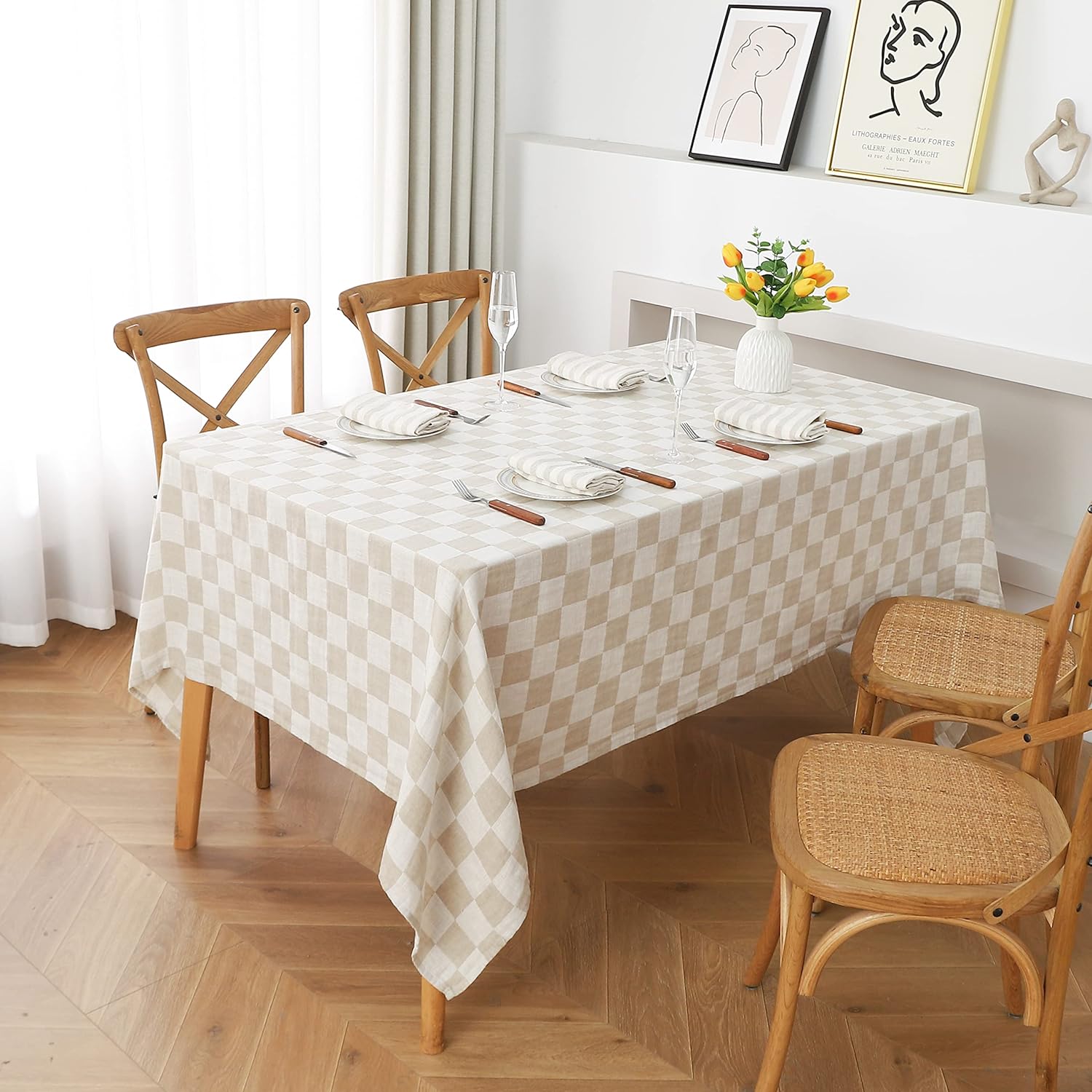 100% French Linen Chessboard Tablecloth | Linen Time®