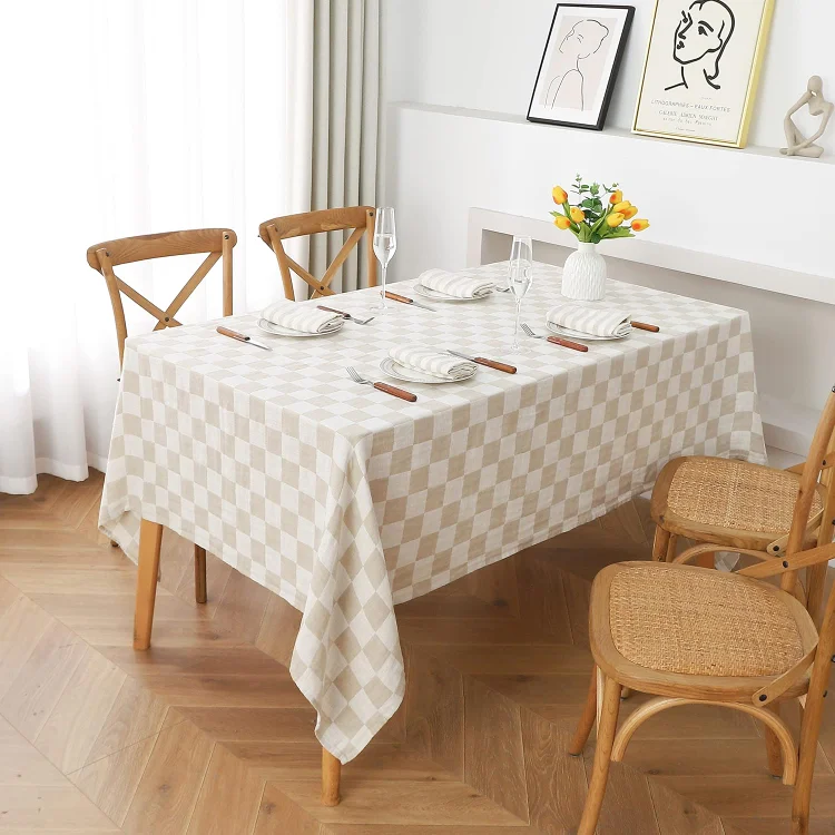 100% French Linen Chessboard Tablecloth Linen Time®