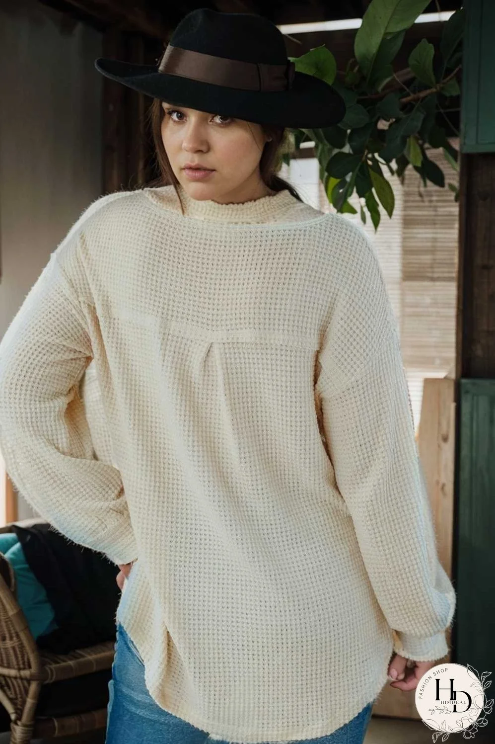 deep v neck long sleeve knitted sweater