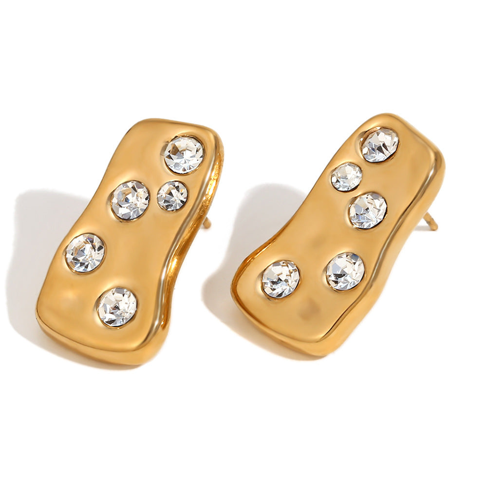 Niche Design Geometric Versatile Earrings Stainless Steel Plated With 18K Gold Abstract Luxury White Diamond Gold Brick Earrings For Women