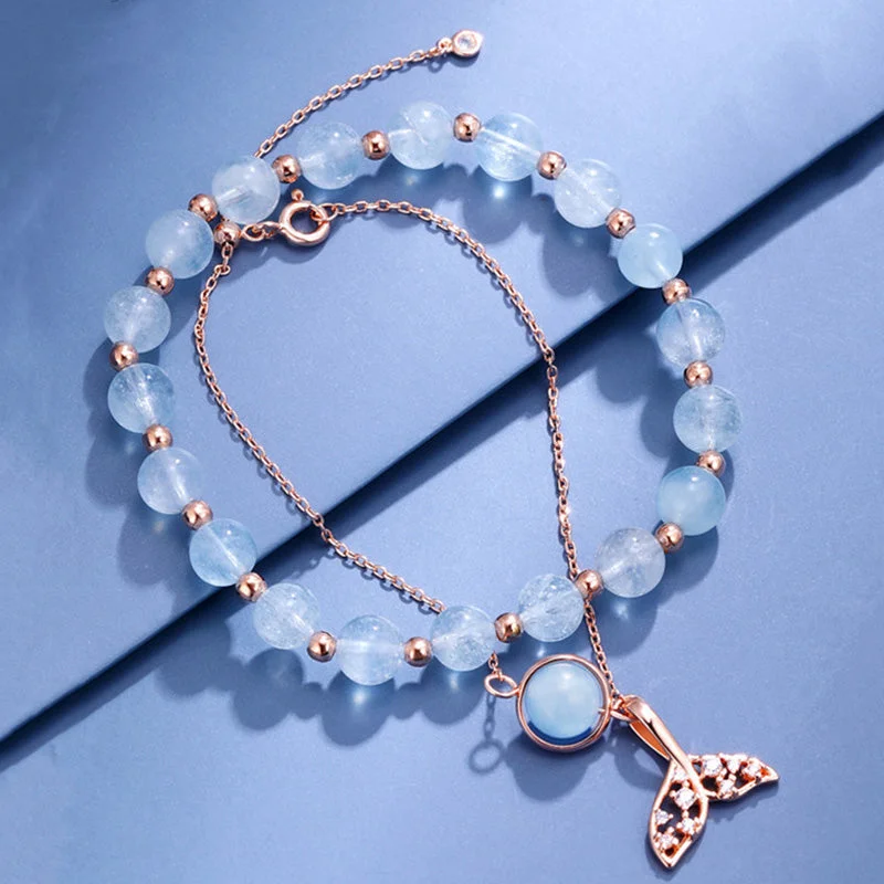 2Pcs Aquamarine Dolphin Tail Pattern Peace Bracelet