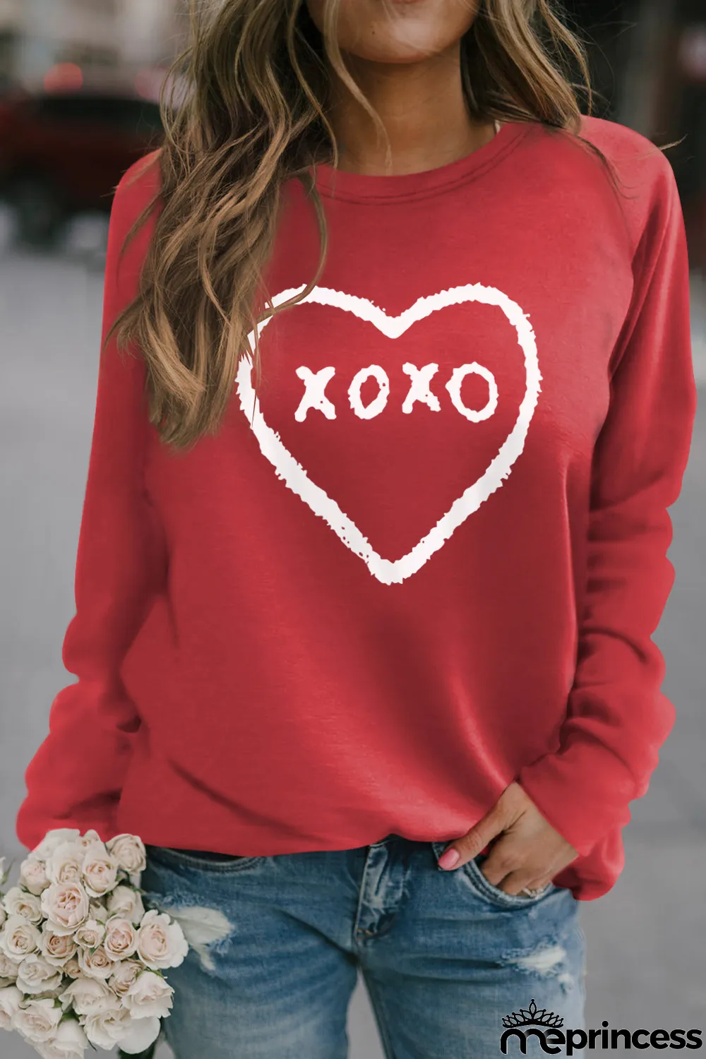 Red xoxo Heart Pattern Print Valentines Sweatshirt