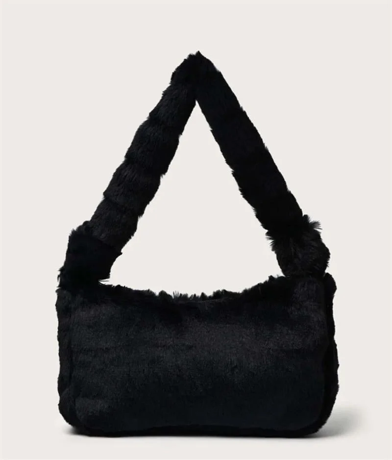 2021 Black White Leopard Minimalist Fashion Hot Sale Cute Handbags Purse Women Shoulder Baguette Bags Fake Fur Underarm Bags
