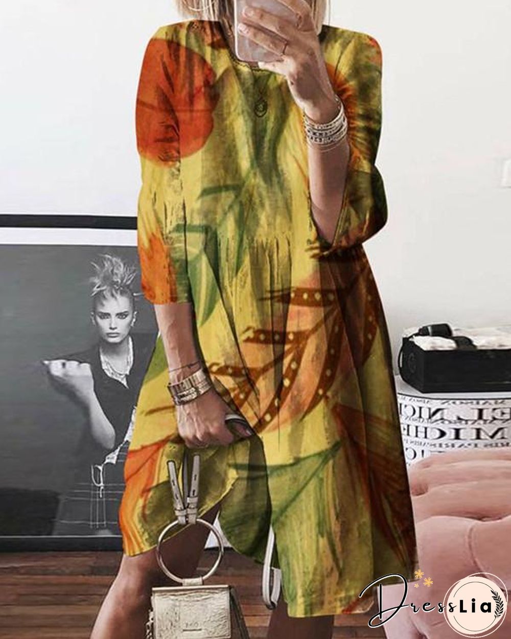 Normal Printed Casual Long-Sleeved Dresses