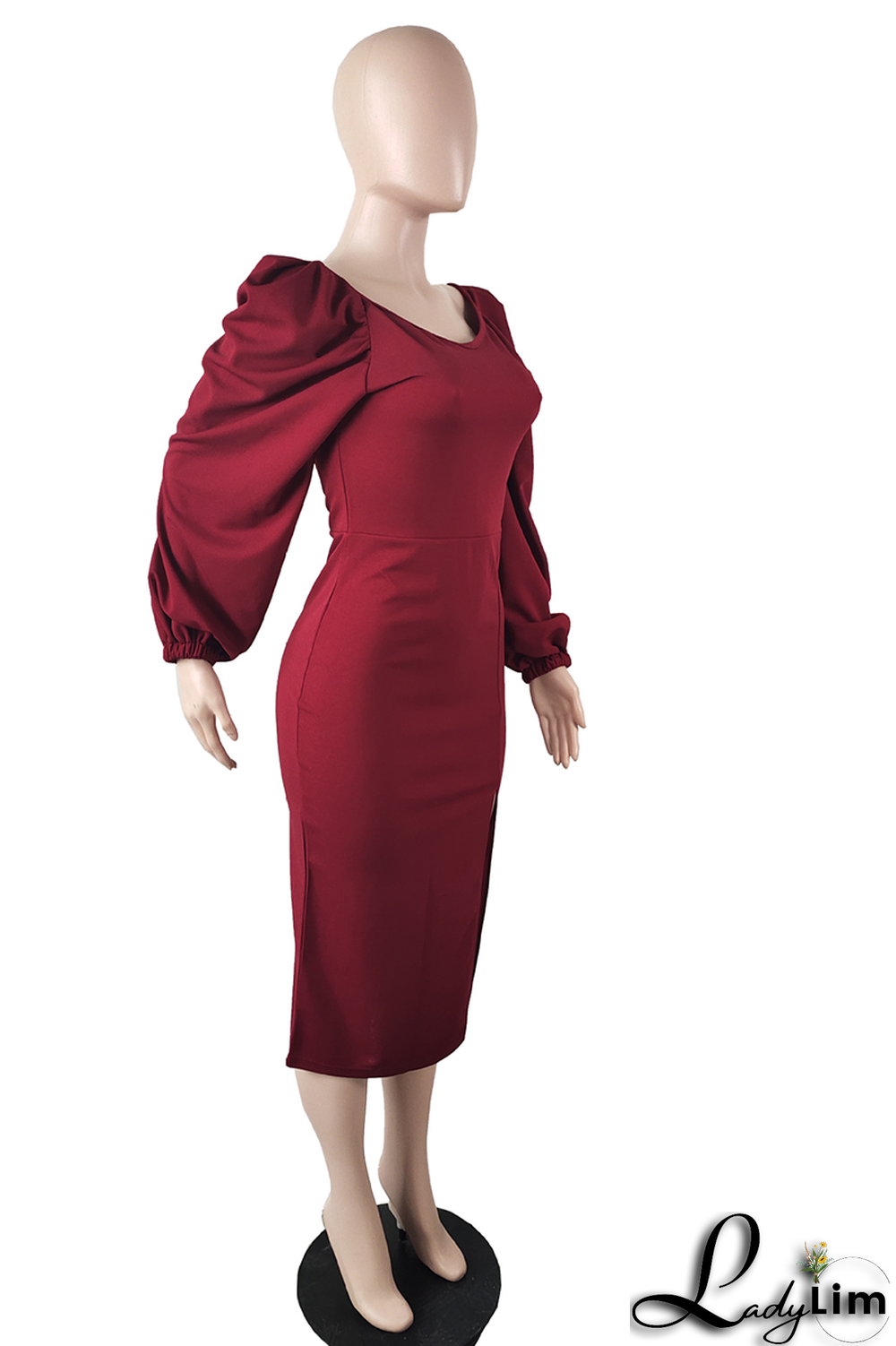 Sky Blue Fashion Solid High Opening Square Collar Pencil Skirt Dresses