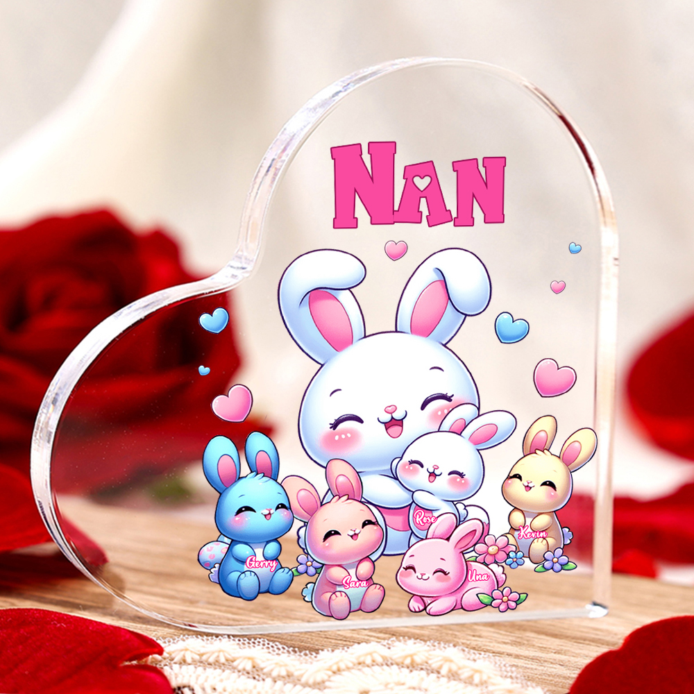 Personalised Text Acrylic Heart Keepsake Custom 5 Names Ornament Bunny Family Gifts For Mother/Grandma-Jessemade AU