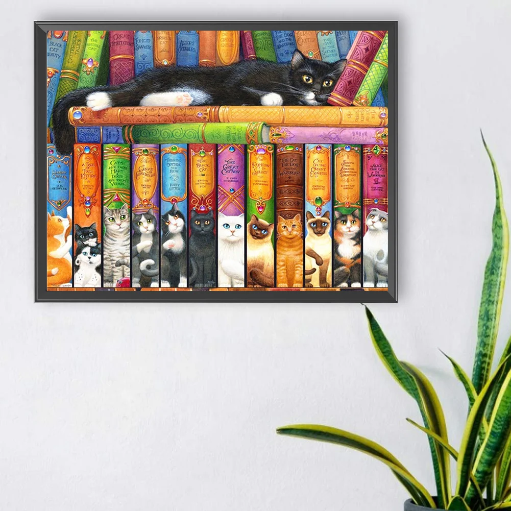 Diamond Painting - Full Round Drill - Book Cat(Canvas|40*30cm)