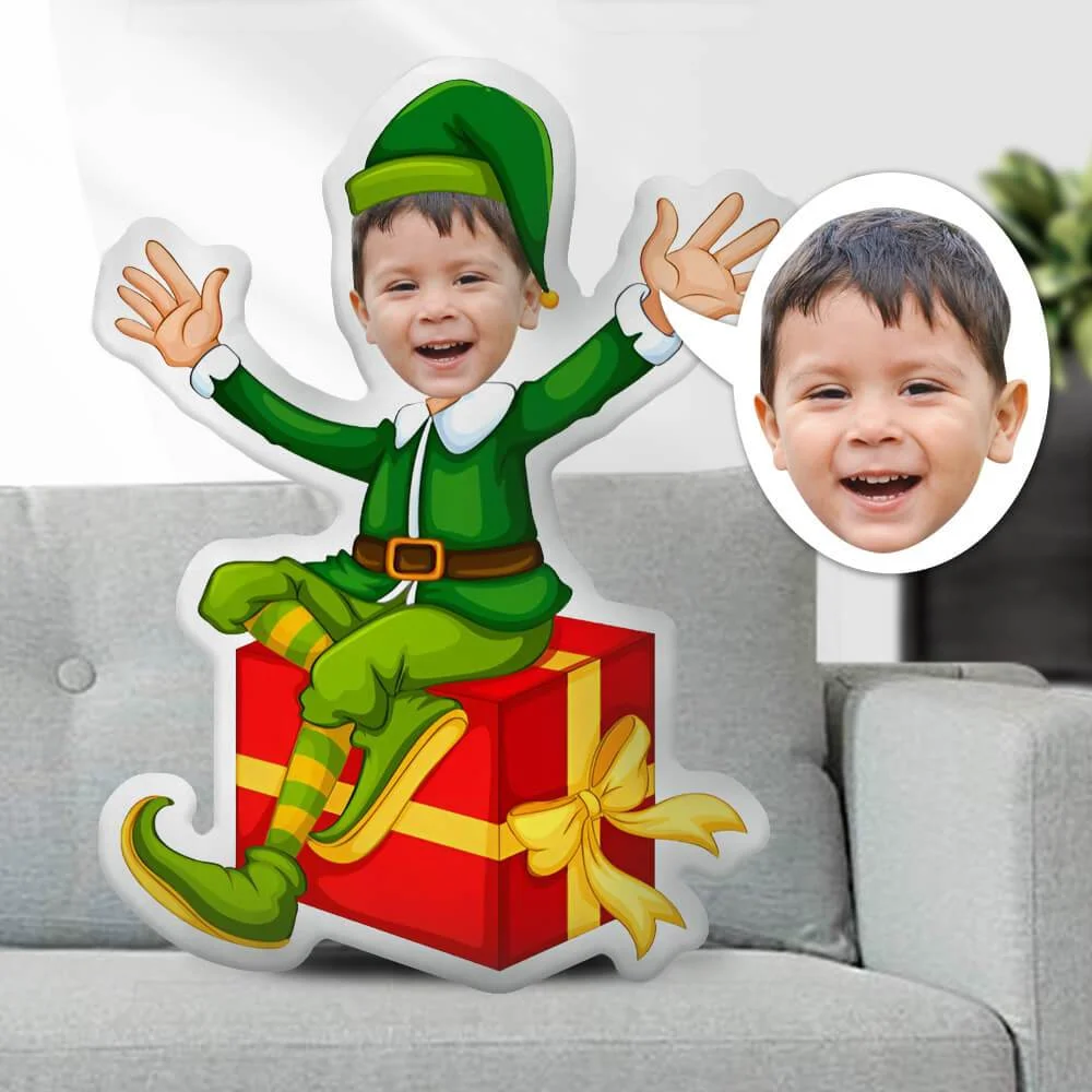 Custom Christmas Pillow Face Body Pillow Christmas Elves on Gift Box Personalized Photo Pillow Gift Pillow Toy Throw Pillow MiniMe Pillow Dolls and Toys