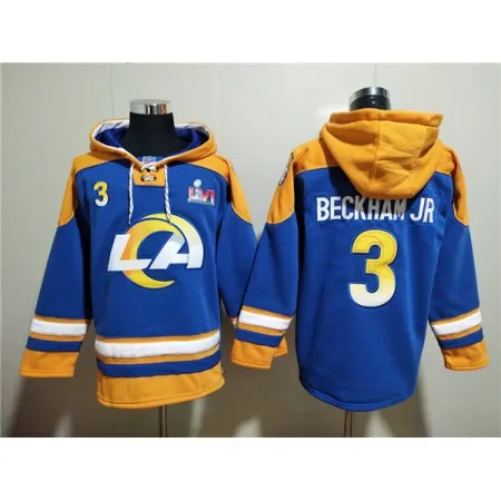 Men's Los Angeles Rams #3 Odell Beckham Jr.  2022 Royal Super Bowl LVI Champions Pullover Hoodie