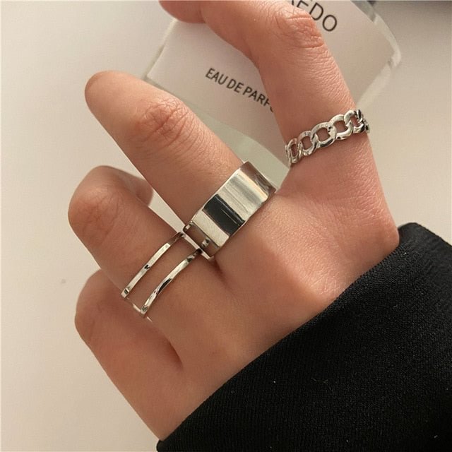 YOY-Punk Gold Wide Chain Rings Set