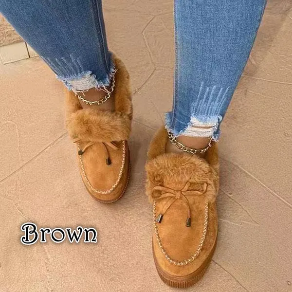 Winter Women Fashion Flat Shoes Suede Women Cute Soft Fur Padded Shoes Slip On Platform Ladies Casual Shoes
