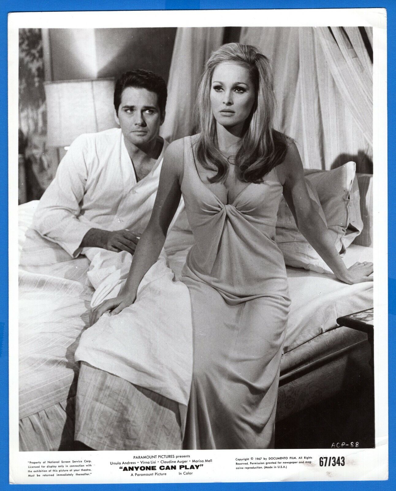 URSULA ANDRESS BRETT HALSEY 8x10 Vintage Promo Photo Poster painting ANYONE CAN PLAY Movie 1967