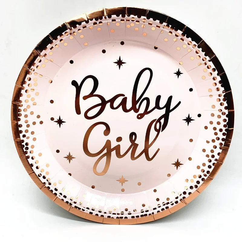 Baby Shower Oh Baby Girl Rose Gold Dot Decoration Tableware Gender Reveal Party Decor Birthday Party Decoration For Kids xx140