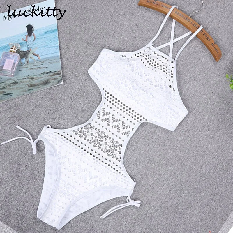 Sexy Backless Black Mesh Hollow Cut Out Trikini High Neck Bathing Suit Monokini Thong Swimwear Women One Piece Swimsuit