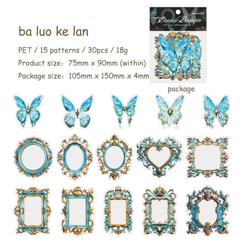 Journalsay 30 Sheets Vintage Border Butterfly PET Sticker