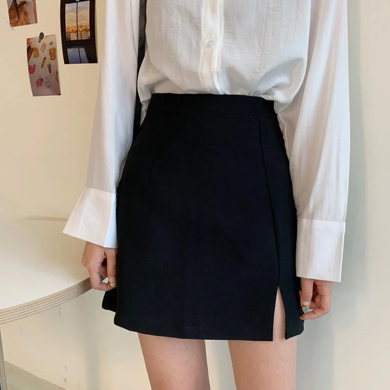 Skirts Women Split Elegant Office Ladies Spring Mujer Casual Large Size 3XL A-line Black Hot Sale Design Comfortable Ulzzang New