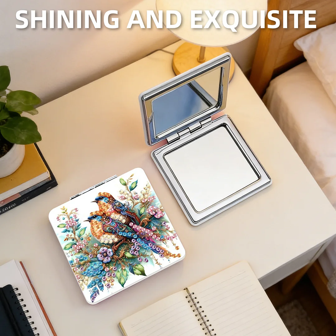 Bird DIY Special Shaped Diamond Painting Compact Mirror Kits Diamond Art Painting Pocket Mirror for Adults and Beginners