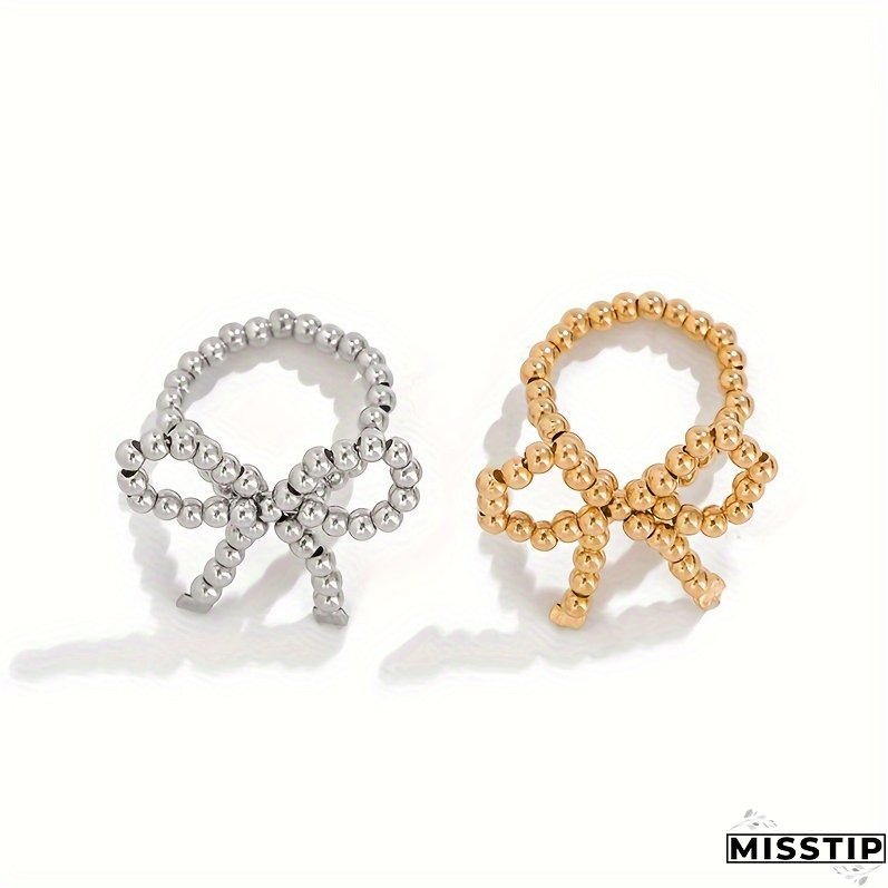 Vintage Elegant Imitation Pearl Butterfly Knot Open Ring Set, 2-Piece Adjustable Statement Rings, Alloy No Plating, Daily & Gift Occasions, Valentine's Day Holiday Jewelry