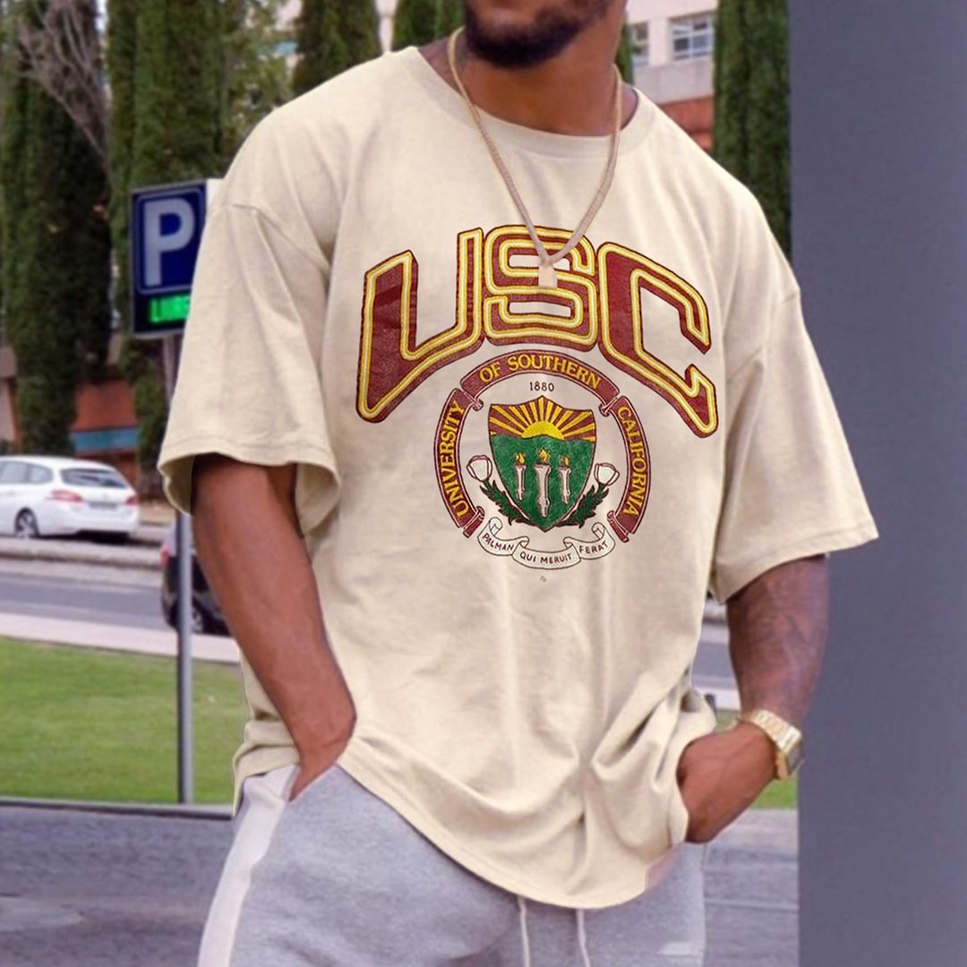 Oversized University Of Southern California Print T-shirt、、URBENIE
