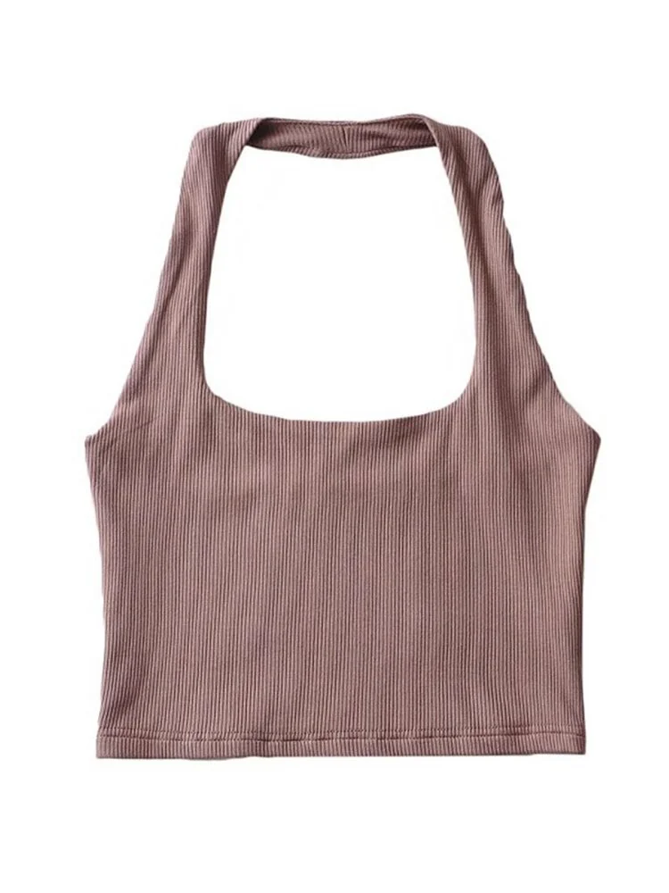 Women Crop Top 2023 Summer Double Halter Tops Sleeveless Tanks