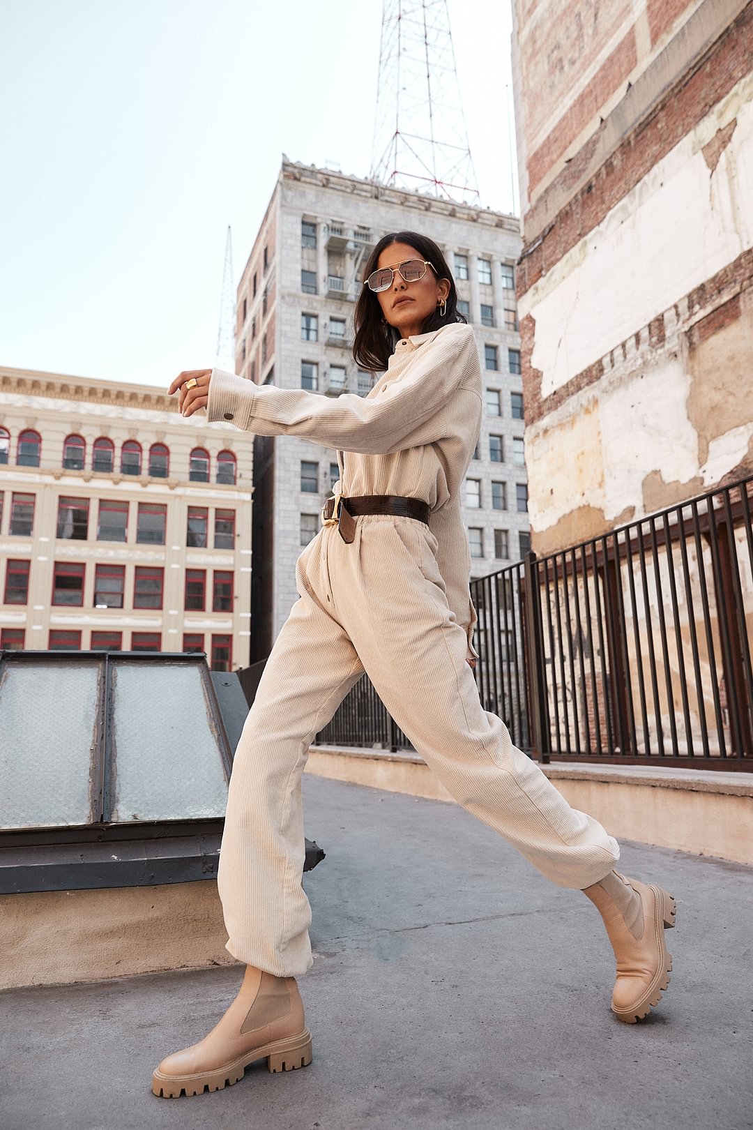 Bowie Beige Corduroy Jumpsuit