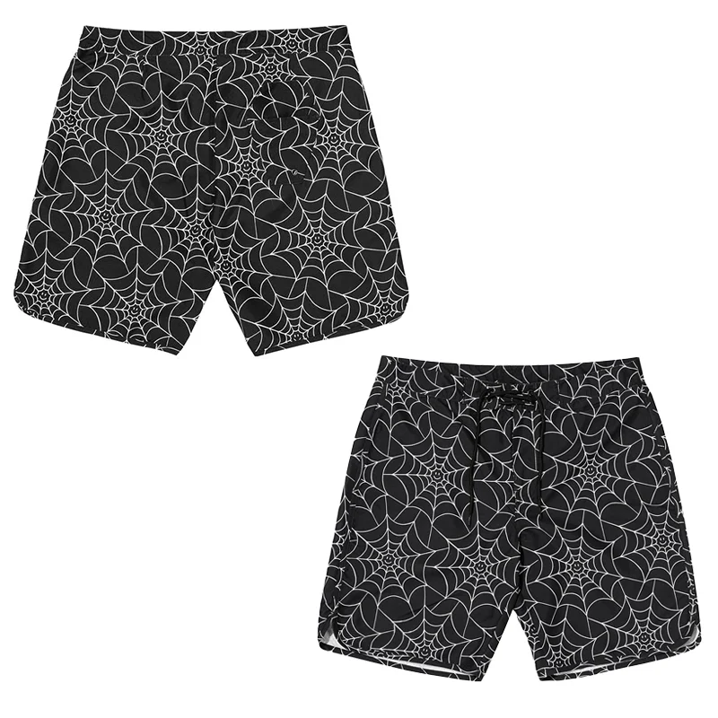Spiderweb Elastic-waistband Sports Shorts