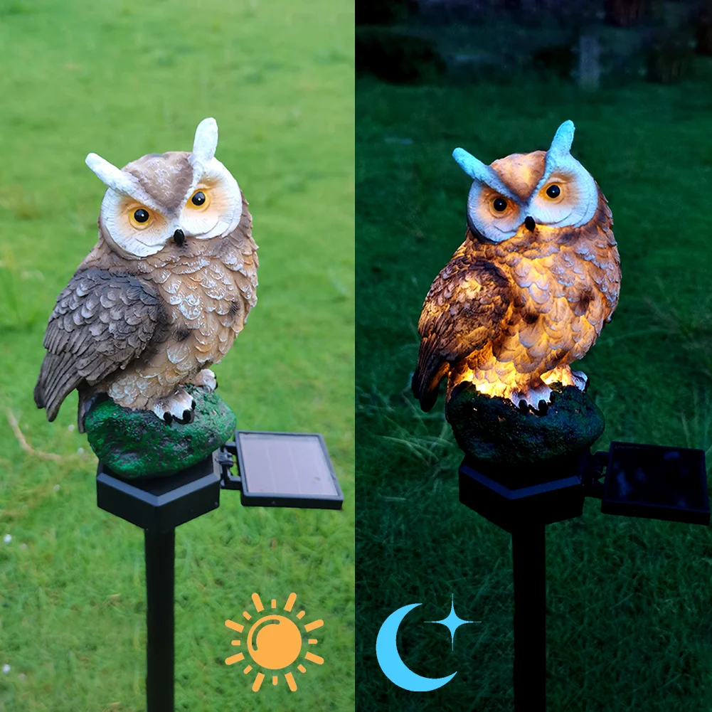 Solar LED Lawn Lights Owl Outdoor Landscape Statue Night Lamp (Dark Brown)