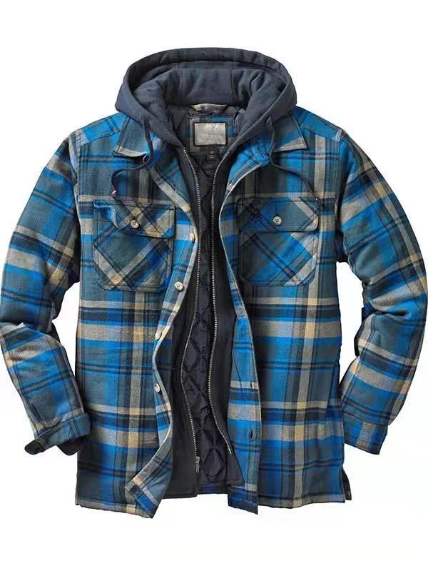 Mens Sherpa Fleece Casual Plaid Hooded Jackets