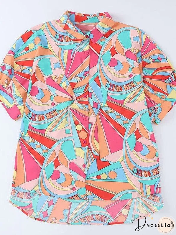 Casual Loose Abstract Printed Three-Quarter Sleeve Women'S Shirt