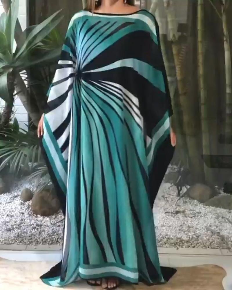 WOMEN'S ETHNIC STYLE PRINTED  CASUAL KAFTAN MAXI DRESS-030921