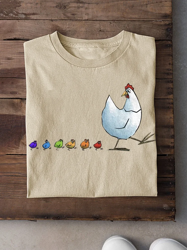 VChics Fun Chicken Print Casual Short Sleeve Cotton T-Shirt
