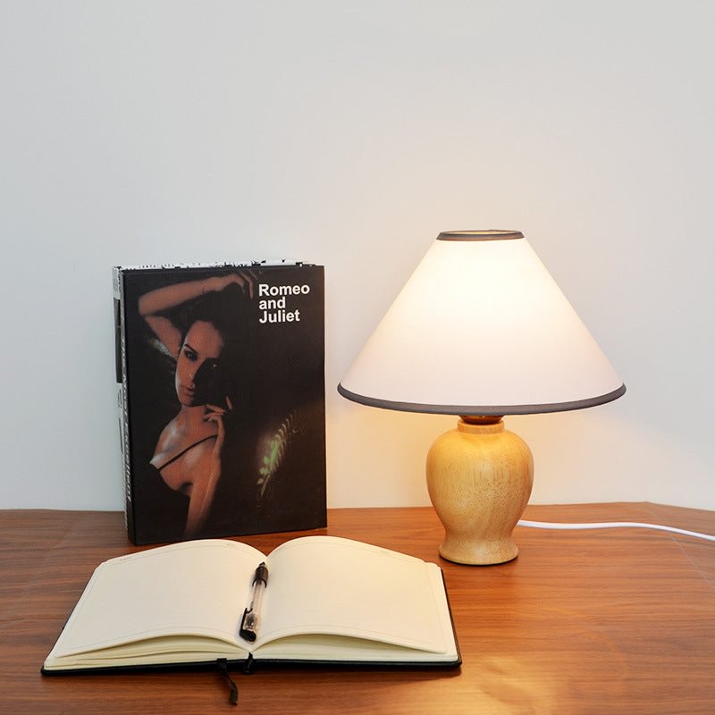 Handmade Wood Base Fabric Lampshade Table Lamp