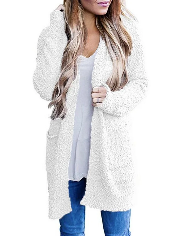 Mayoulove Women's Sweater Grain Fleece Long Sleeve Double Pocket Casual Cardigan-Mayoulove
