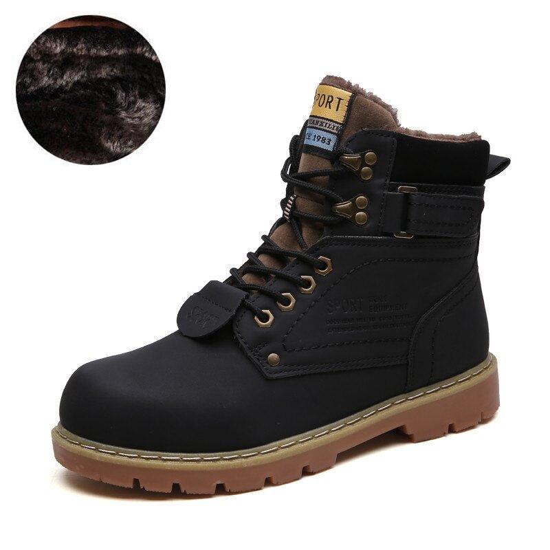 Warm Winter Ankle Boots Men Casual Shoes Lace-Up Autumn Leather Waterproof Work Tooling Mens Boots Military Army Botas JKPUDUN