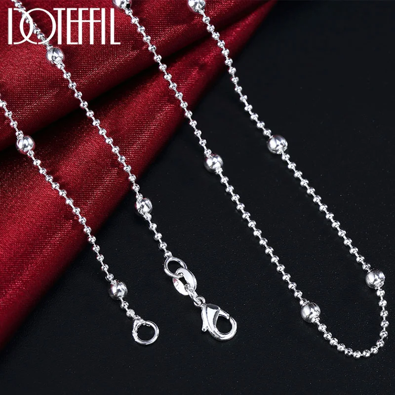 DOTEFFIL 925 Sterling Silver 16/18/20/22/24Inch 4mm Full Smooth Beads Chain Necklace For Women Man Jewelry