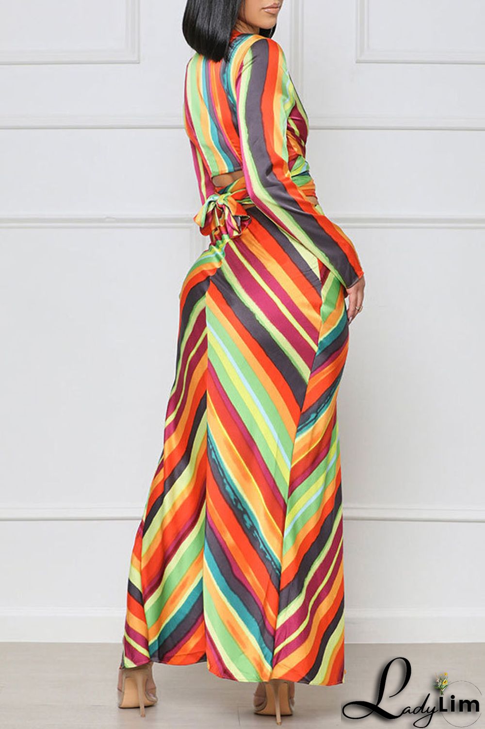 Red Casual Print Patchwork Slit V Neck Long Sleeve Two Pieces