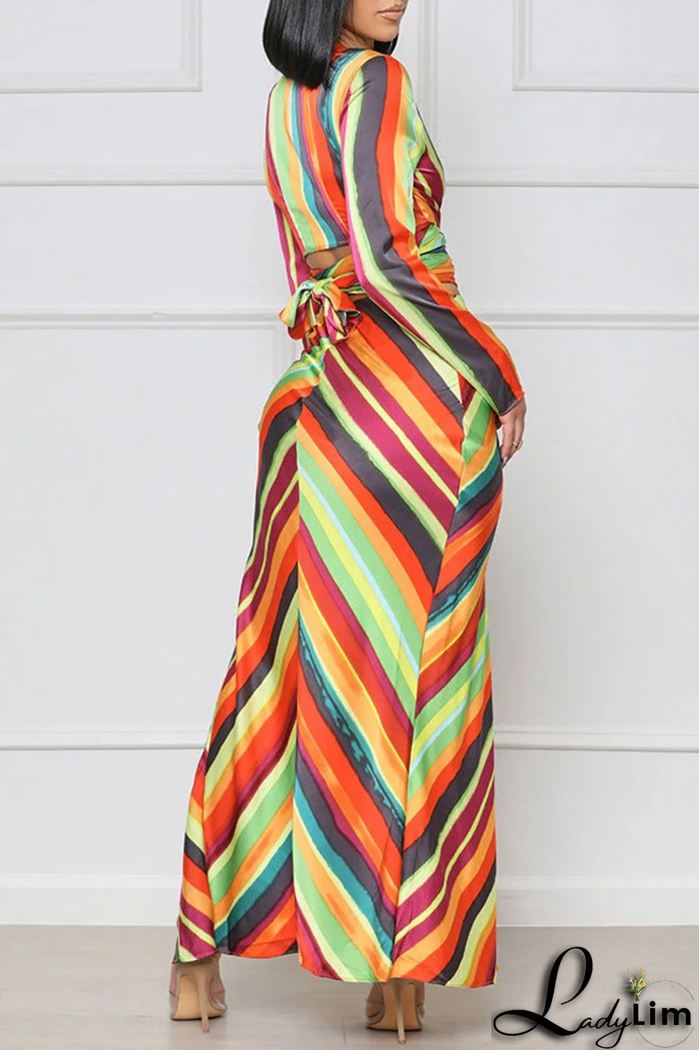 Red Casual Print Patchwork Slit V Neck Long Sleeve Two Pieces