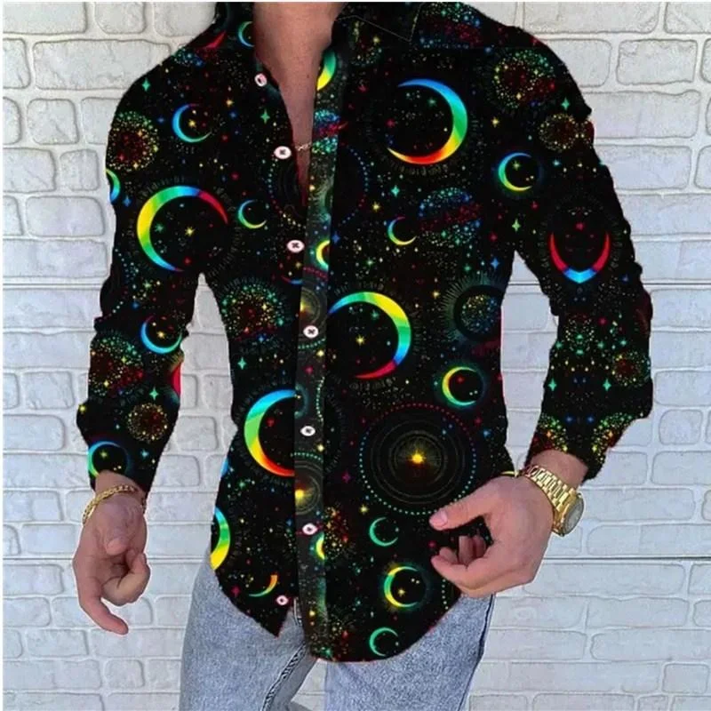 Lapel moon print casual shirt