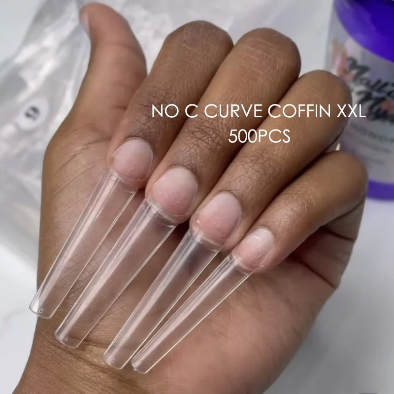 500pcs Flat Square XXL Long Acrylic Nail Tips Flatter Straight Non C Curve Half Cover False Nails Tip Manicure Tool-Nail Inspo