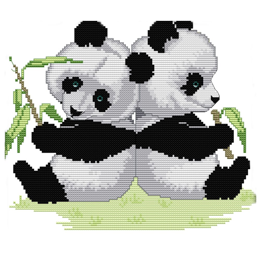 Twin Panda - 14CT Joy Sunday Stamped Cross Stitch(30*27cm)