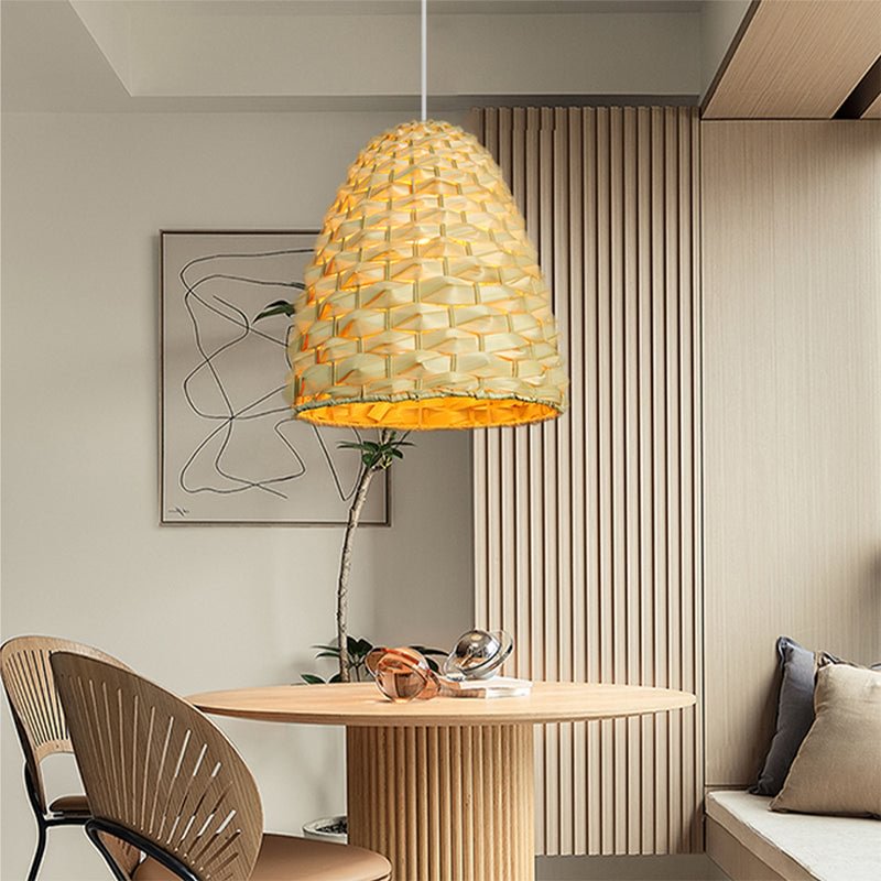 Hand-Woven Bamboo Lantern Pendant Light Lampshade For Living Room