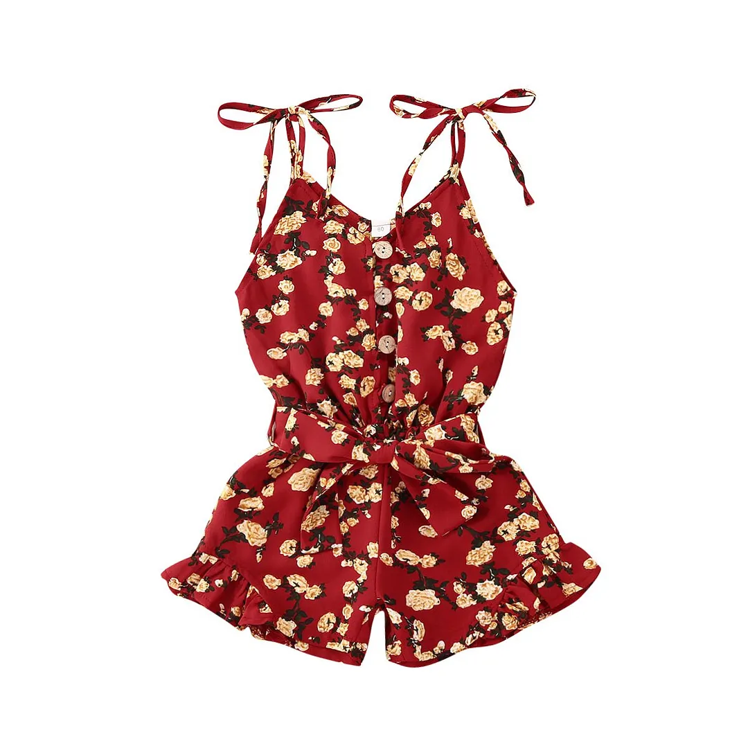 2020 Baby Summer Clothing Kids Jumpsuit Girls Floral Print V-Neck Sleeveless Jumpsuit Bodysuit