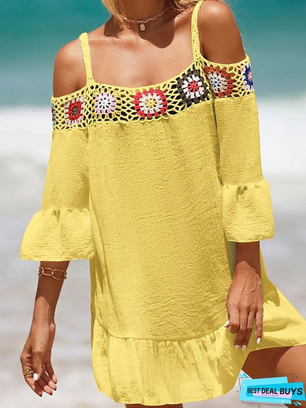 Women's Cover Up Beach Dress Beach Wear Mini Dress Ruffle Backless Ethnic Casual Floral Spaghetti Strap 3/4 Length Sleeve Loose Fit Outdoor Daily Black White 2023 Spring Summer One Size