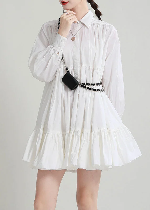 Style White Peter Pan Collar Patchwork Wrinkled Cotton Shirt Fall