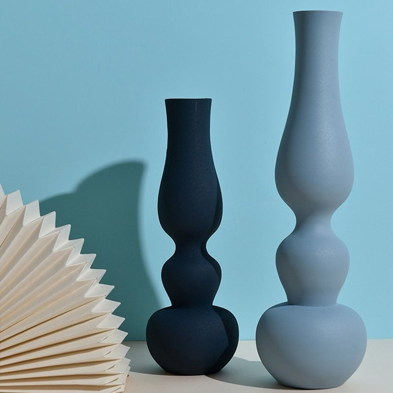 2 Piece Set Gourd-Shaped Black and Blue Vases Decorative Aluminum Vases