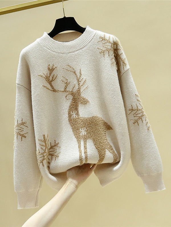 Women Crewneck Reindeer Funny Christmas Sweater-elleschic