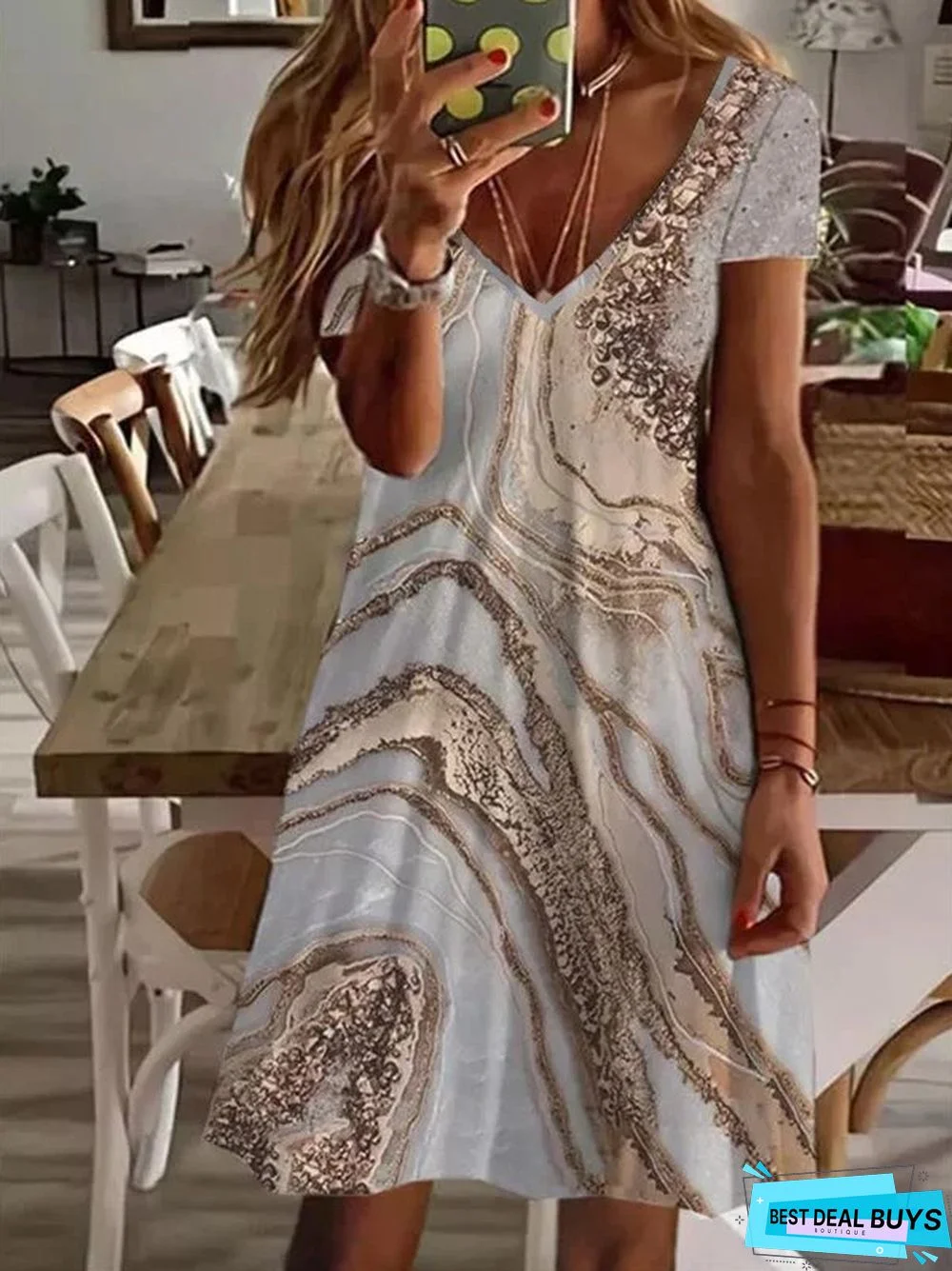 Casual Printed Short Sleeve Knit Dress