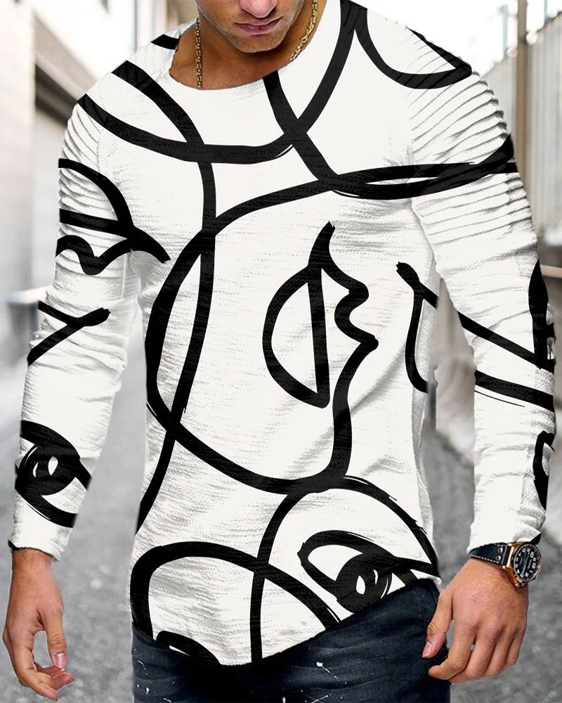 men's casual line printing long sleeves