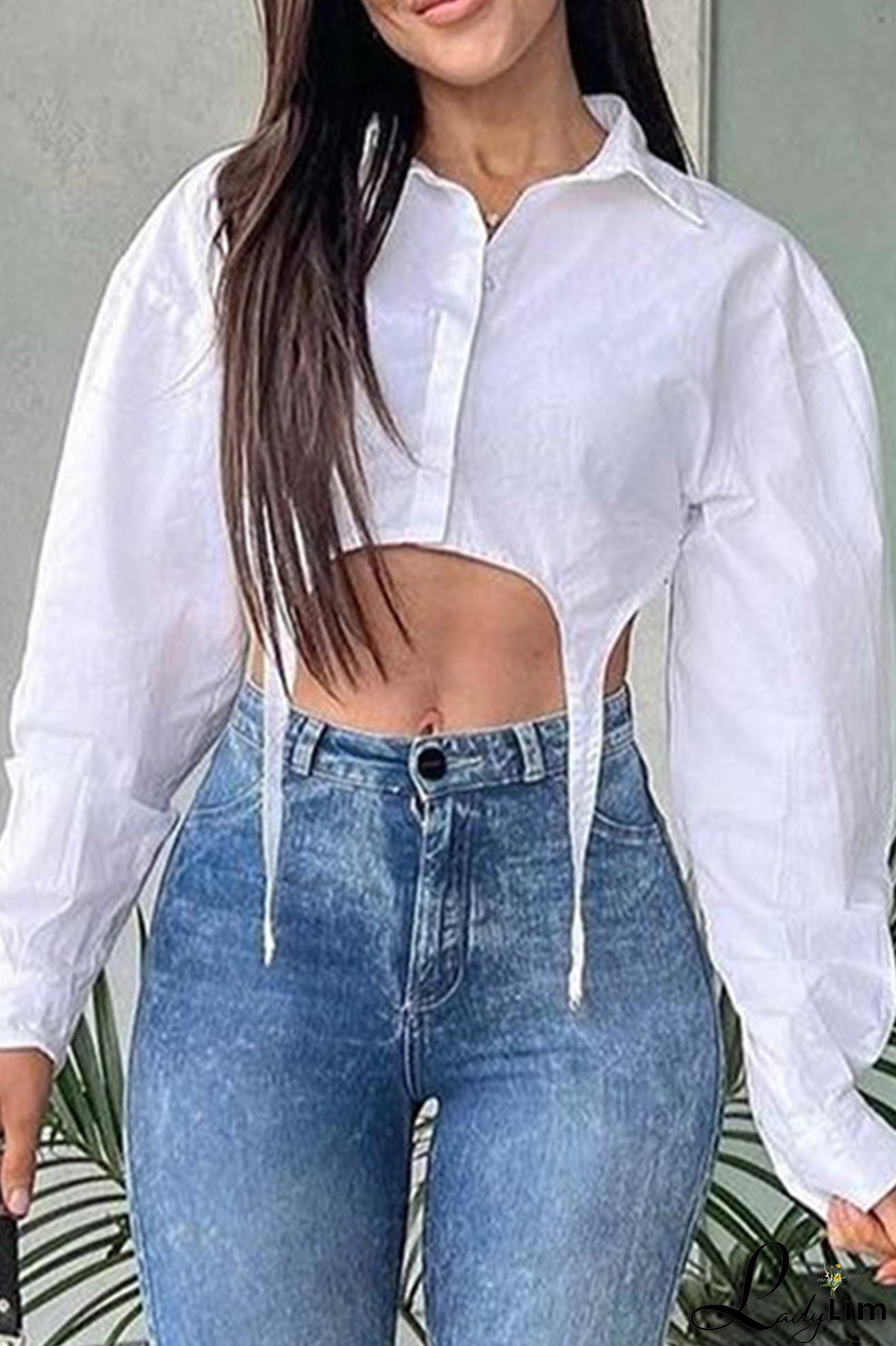 White Irregular Cropped Shirt