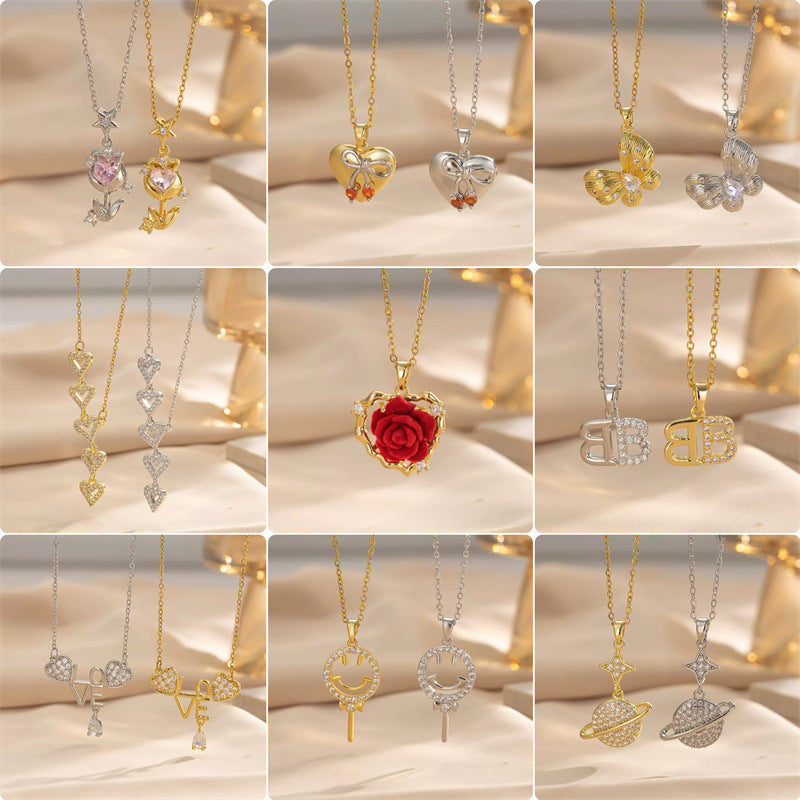 Japanese And Korean Style Fashion Titanium Steel Necklace Female Niche Clavicle Chain All-Match Four-Leaf Clover